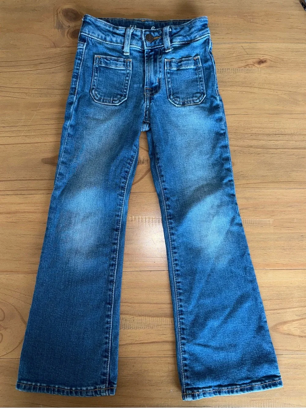 GAP Kids '70s Flare High Rise Blue Jeans Medium Wash Kids Size 6 Slim